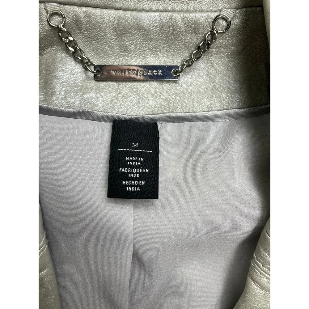WHITE HOUSE BLACK MARKET Silver Grey Leather Moto Jacket Women's Size Medium Zip